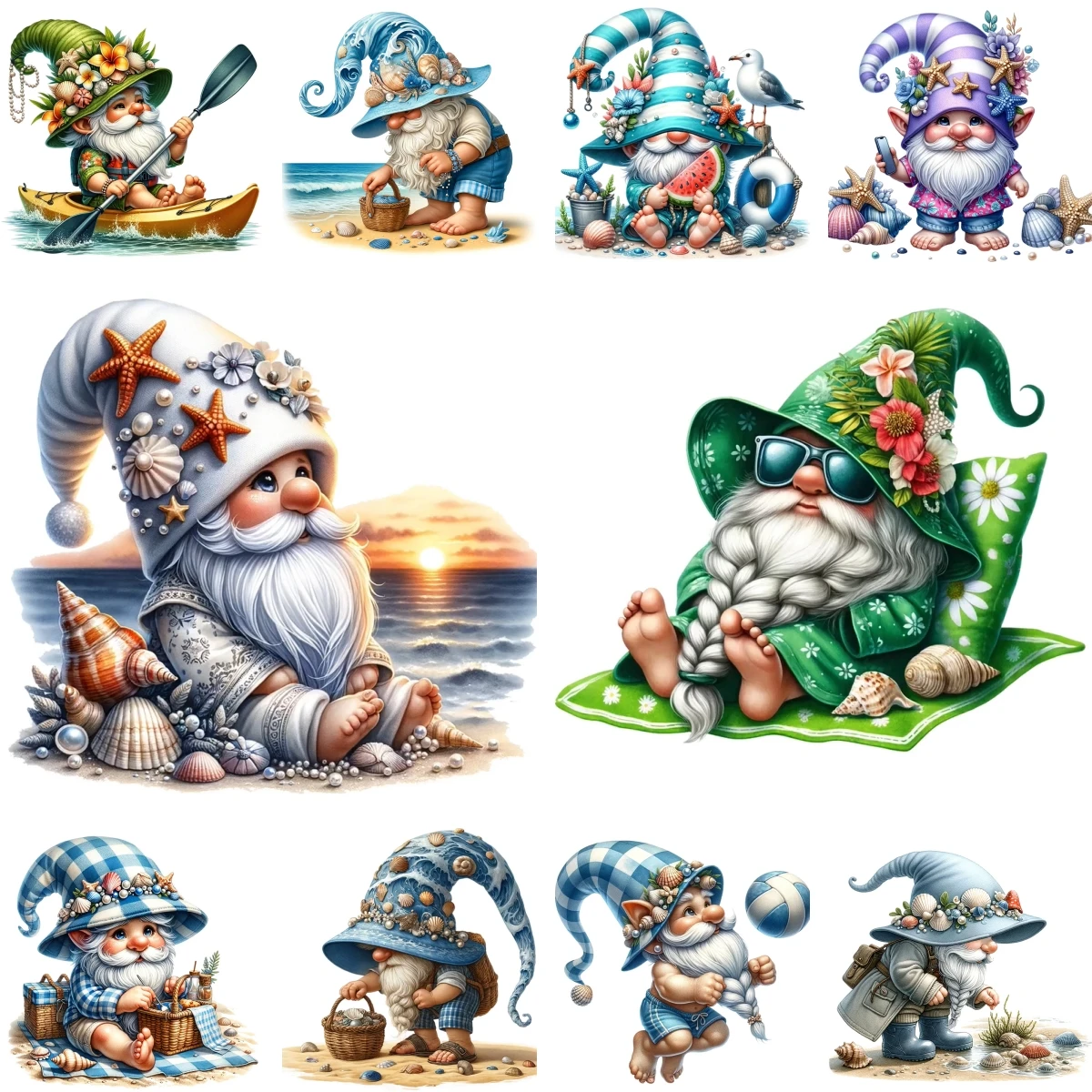 

Diamond Painting DIY Enchanted Seashell & Starfish Gnome Full Drill Embroidered Mosaic Gems Summer Beach Gnome Decoration Gift