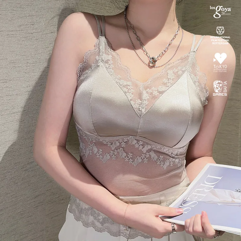 เสื้อกล้ามลูกไม้สไตล์ฝรั่งเศส สายเดี่ยว มีฟองน้ำในตัว ป้องกันการโป๊ ชุดชั้นในไซส์ใหญ่