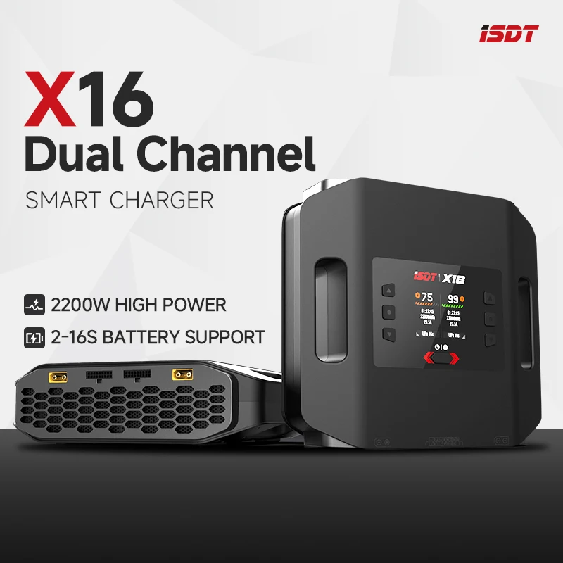 ISDT X16 AC 1100W 20A 2-16S Dual Channel Smart Battery Balance Charger Discharger LiPo LiHv ULiHv LiFe Pb for RC Airplane Drone