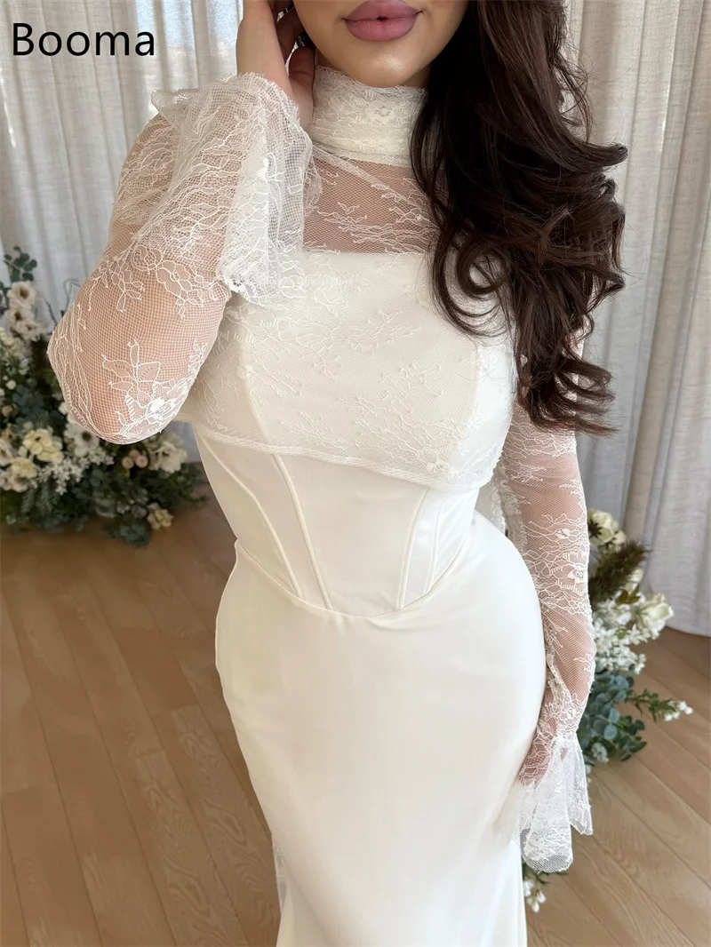 Booma Mermaid Long Elegant Lace Flooe-Length Wedding Dresses Satin Full Sleeve Brides Gown Custom Made 2025