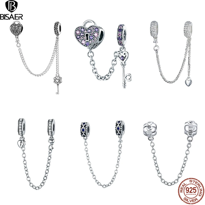 สร้อย925 BISAER จี้เงินแท้ประดับดาวเพื่อความปลอดภัยกำไลข้อมือสุดหรูประดับด้วยเพชร CZ แบบใสเหมาะสำหรับการทำเครื่องประดับ