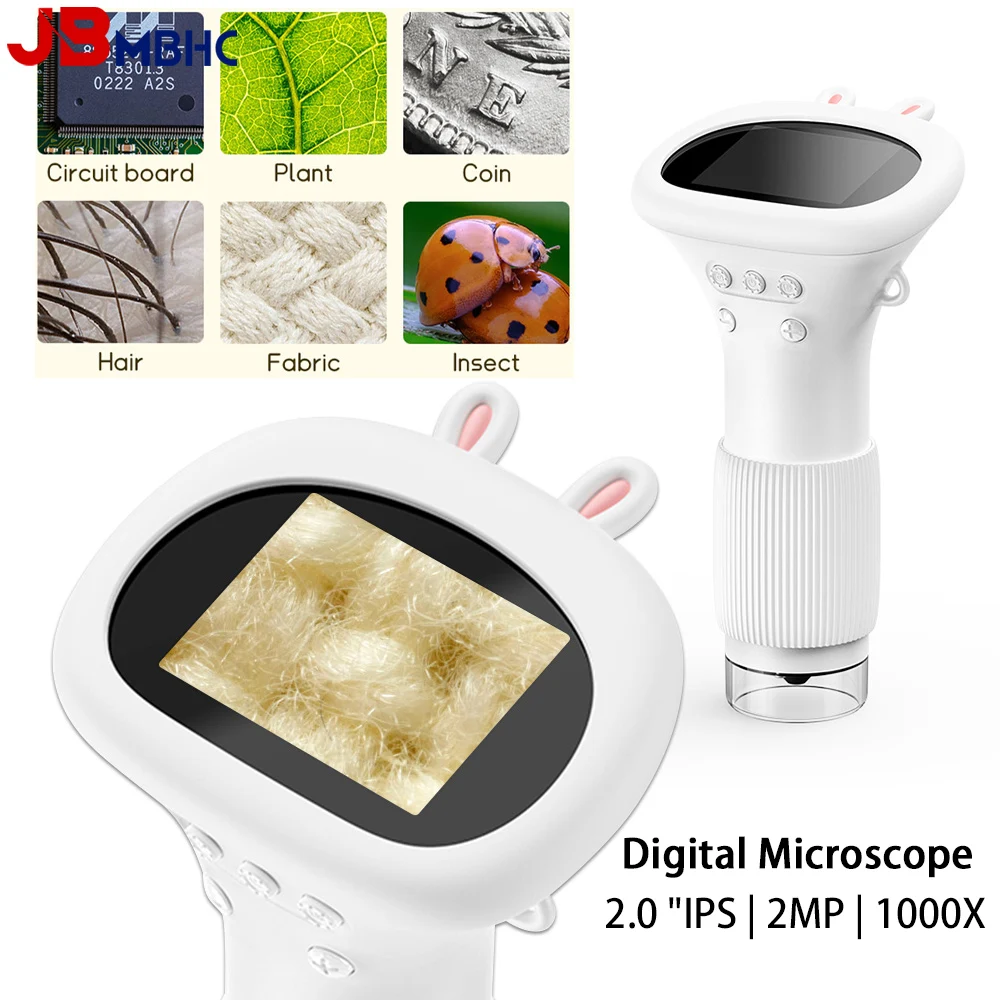 

2.0" HD Digital Microscope 1000X 1080P Coin Microscope Magnifier Skin Hair Testing Soldering Microscope for Electronics Repair