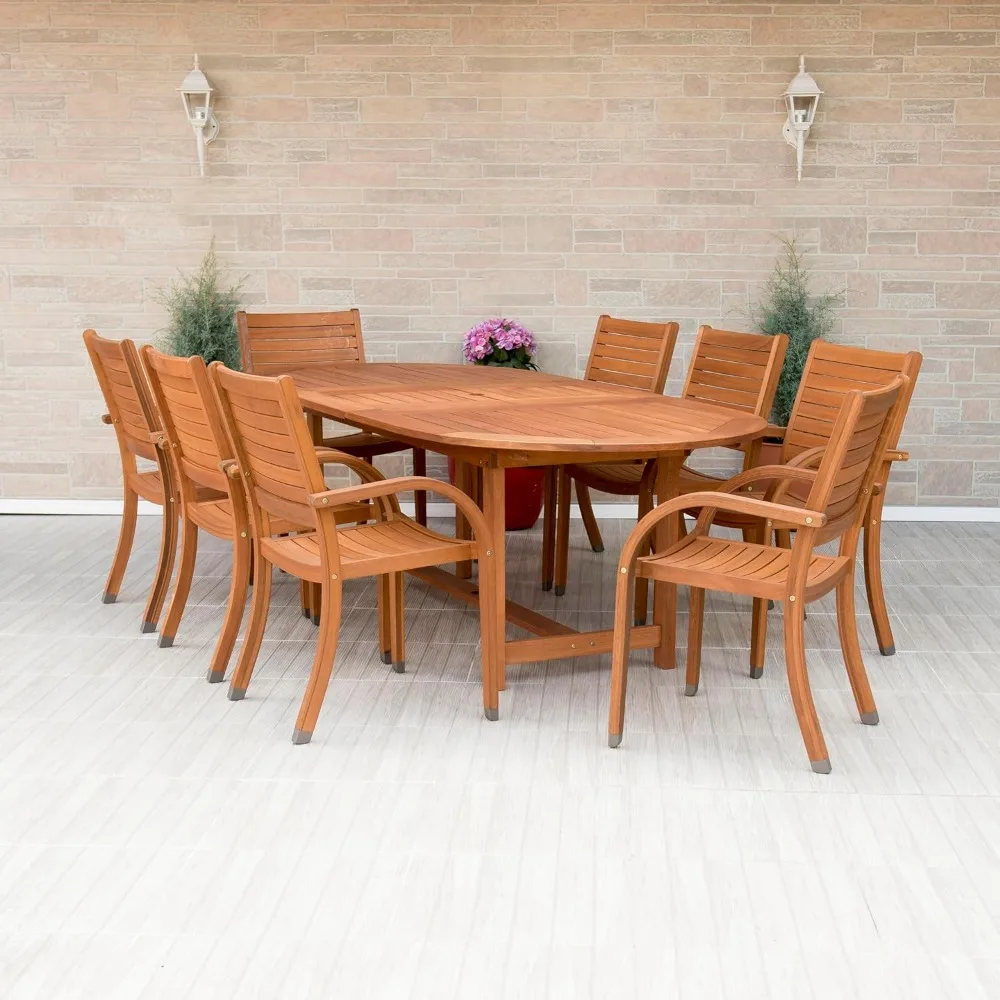 9 Piece Patio Dining Set Eucalyptus Wood | Durable and Ideal, Outdoor Patio Furniture Dining Set