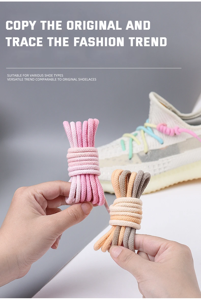 4 mm dicke, runde Schnürsenkel für Sneaker, Freizeitschuhe und Canvas-Schuhe, bunte, farbverlaufende Schnürsenkel, Baumwoll-Sportschnürsenkel, Regenbogen-Schnürsenkel. – Detail 10