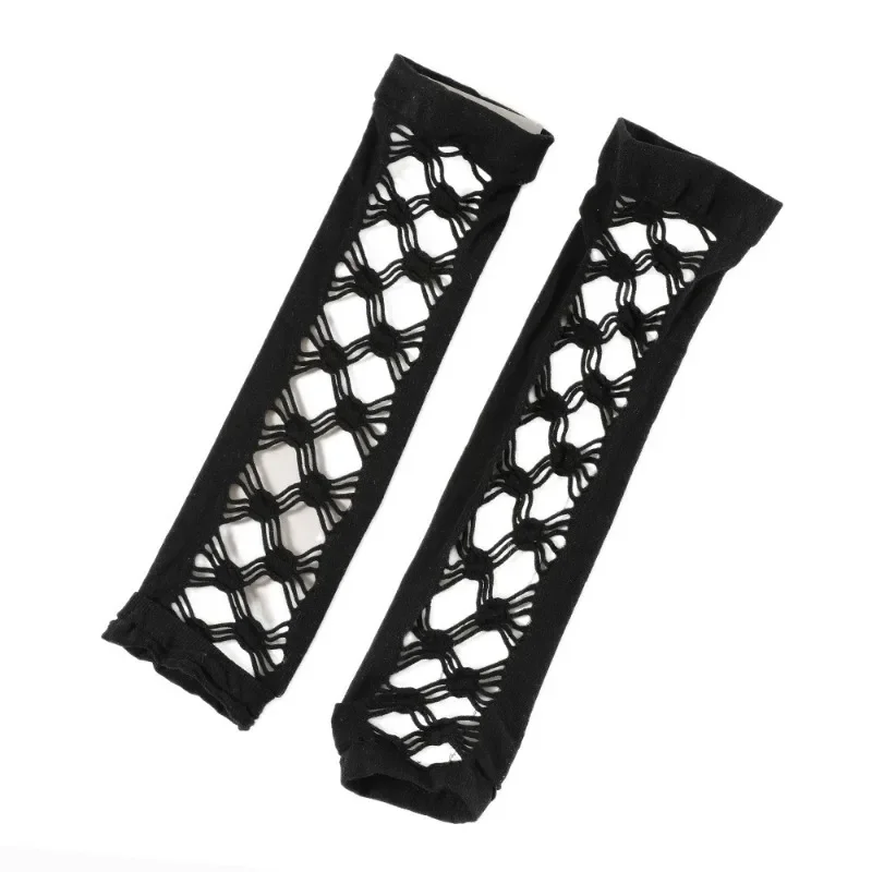 女性肘長パンク手袋弾性指なし手袋タッチスクリーンミトンカットアウトクロスメッシュ手袋コスプレパーティー衣装