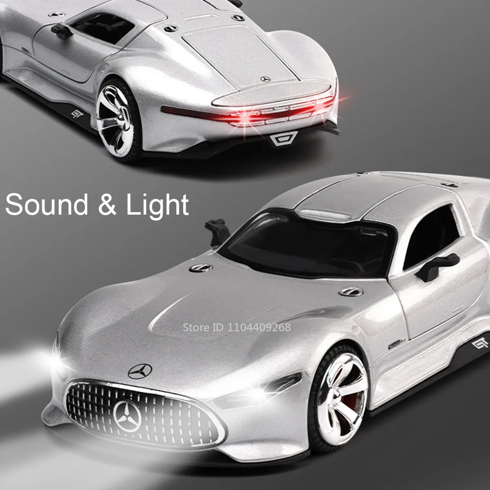 Maßstab 1:32 GT 300SL Sportwagenmodell Spielzeugtüren geöffnet Sound Licht zurückziehen Druckguss-Metallfahrzeuge Modelle Sammlung Kindergeschenke