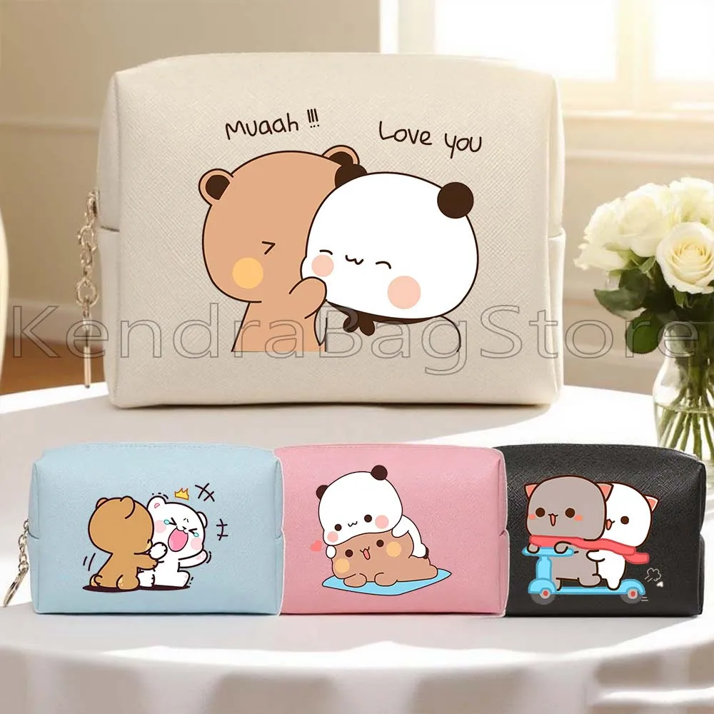

Aesthetic Cute Couple Bear Kawaii Animal Cartoon PU Leather Travel Cosmetic Bag Pouch Makeup Bag Waterproof Toiletry Storage Bag