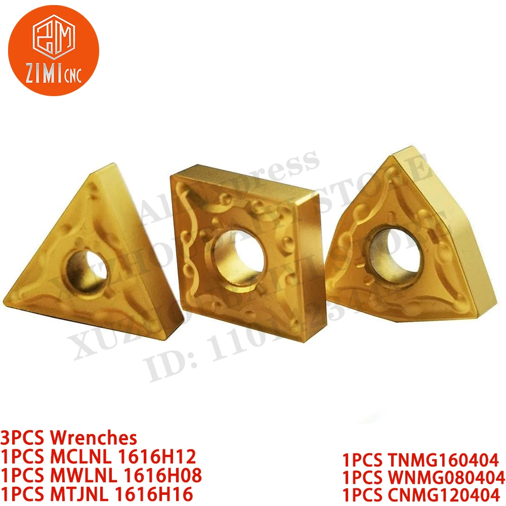 Portaherramientas de torneado de carburo Indexable, insertos TNMG160404 WNMG080404 CNMG120404, MCLNL 1616H12 MWLNL 1616H08 MTJNL 1616H16, 3 piezas