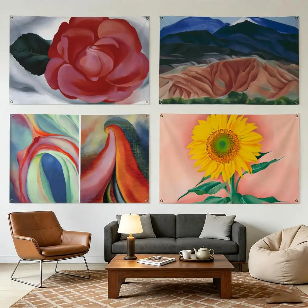 G-georgia O'Keeffe Artist Flags Durable Outdoor Indoor Festive Decoration Classic Design Wall Room Banner