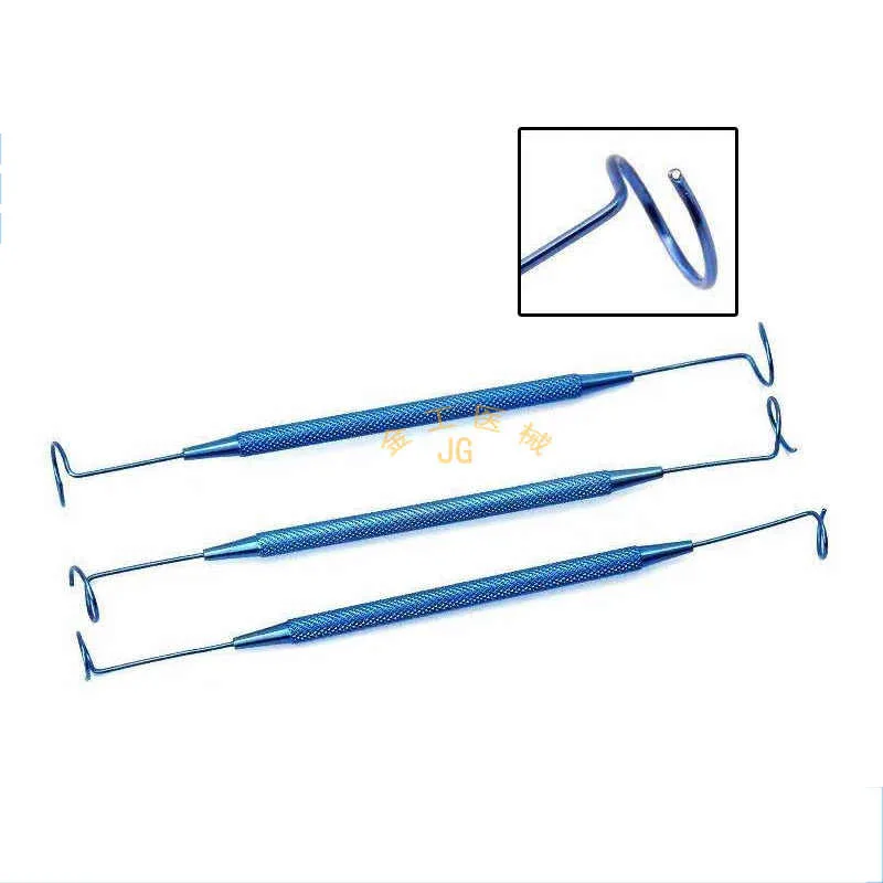 Sonda de cauda de porco microinstrumentos oftálmicos gancho de sonda de ponta dupla de aço inoxidável gancho de ferramenta de pálpebra dupla de aço inoxidável