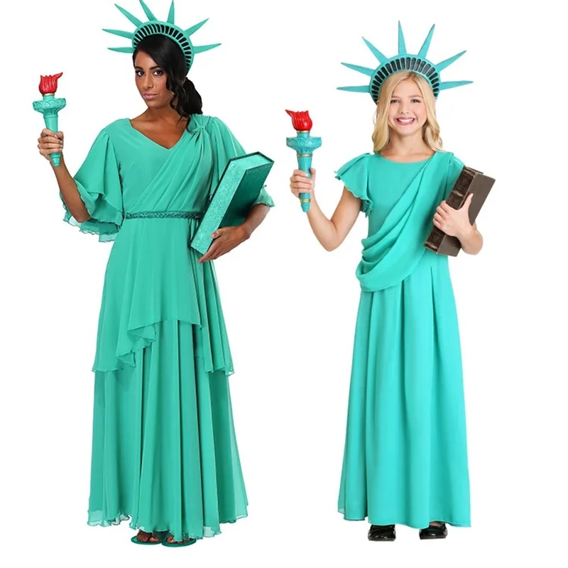 Halloween Costume Adult Lady Girls Statue Of Liberty Greek Robe Cosplay Grown Torch Carnival Party Fancy Dress