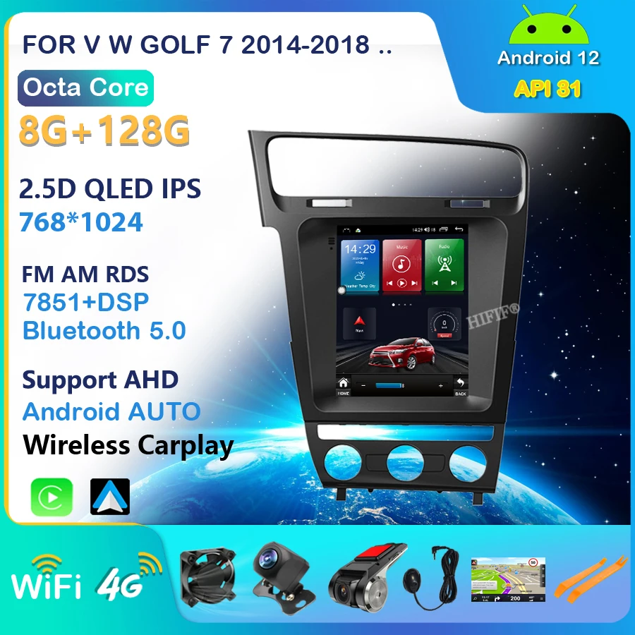 Android Tesla Style Car GPS Navigation For V W GOLF 7 2014-2018 Auto Radio Stereo Multimedia Player With BT WiFi Mirror Link