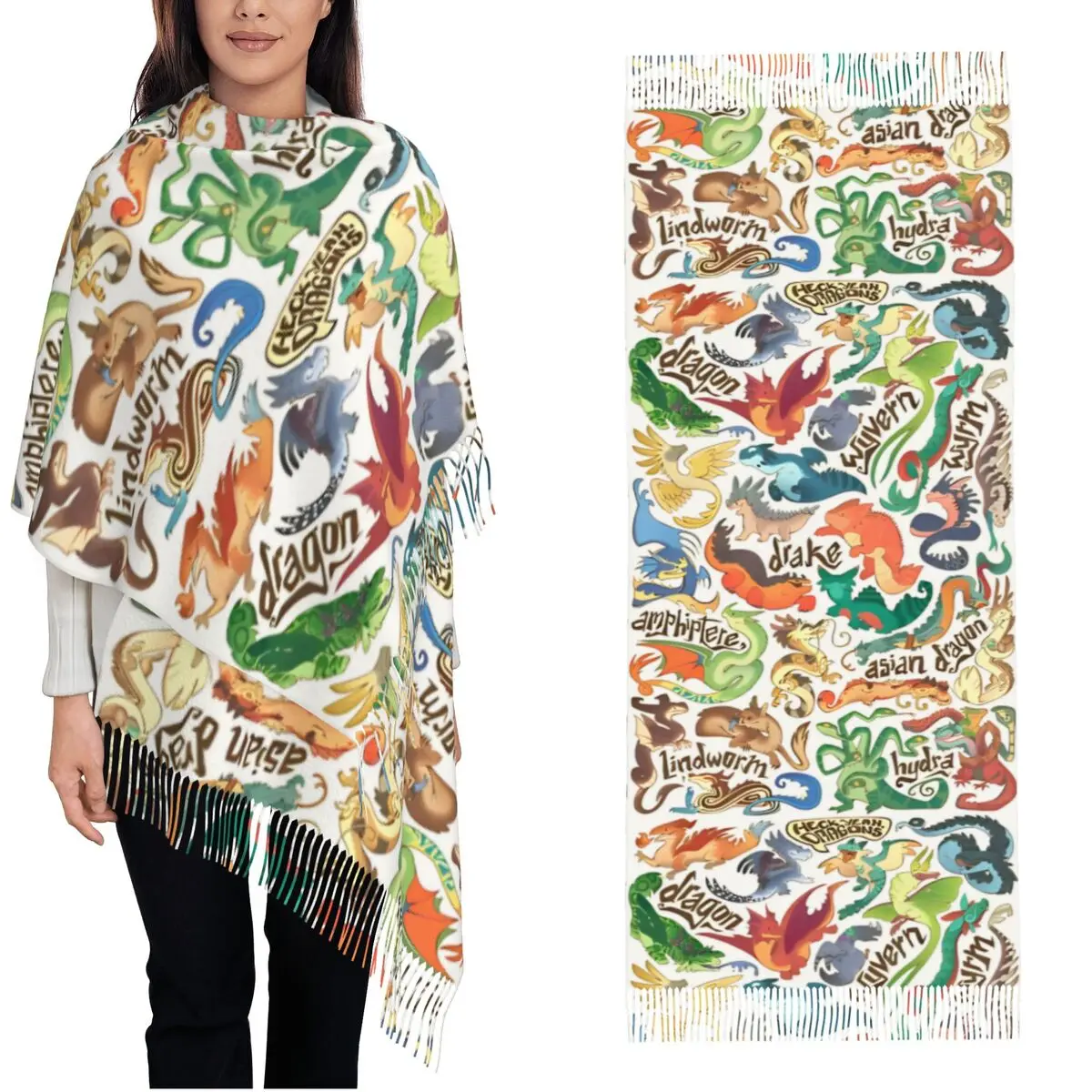 Wings Of Fire Mini Dragon Compendium Shawl Wrap Ladies Winter Long Soft Scarf Cartoon Sky Ice Seawings Pashmina Tassel Scarves