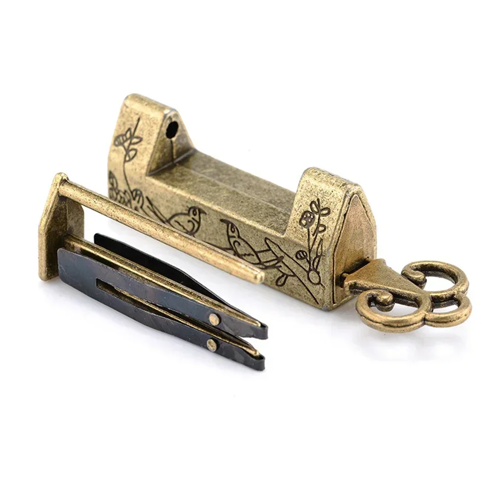 Chinese Old Style Lock With Key Retro Bronze Padlock Zinc Alloy Decorative Small Lock Head For Wooden Box Jewelry Storage Box