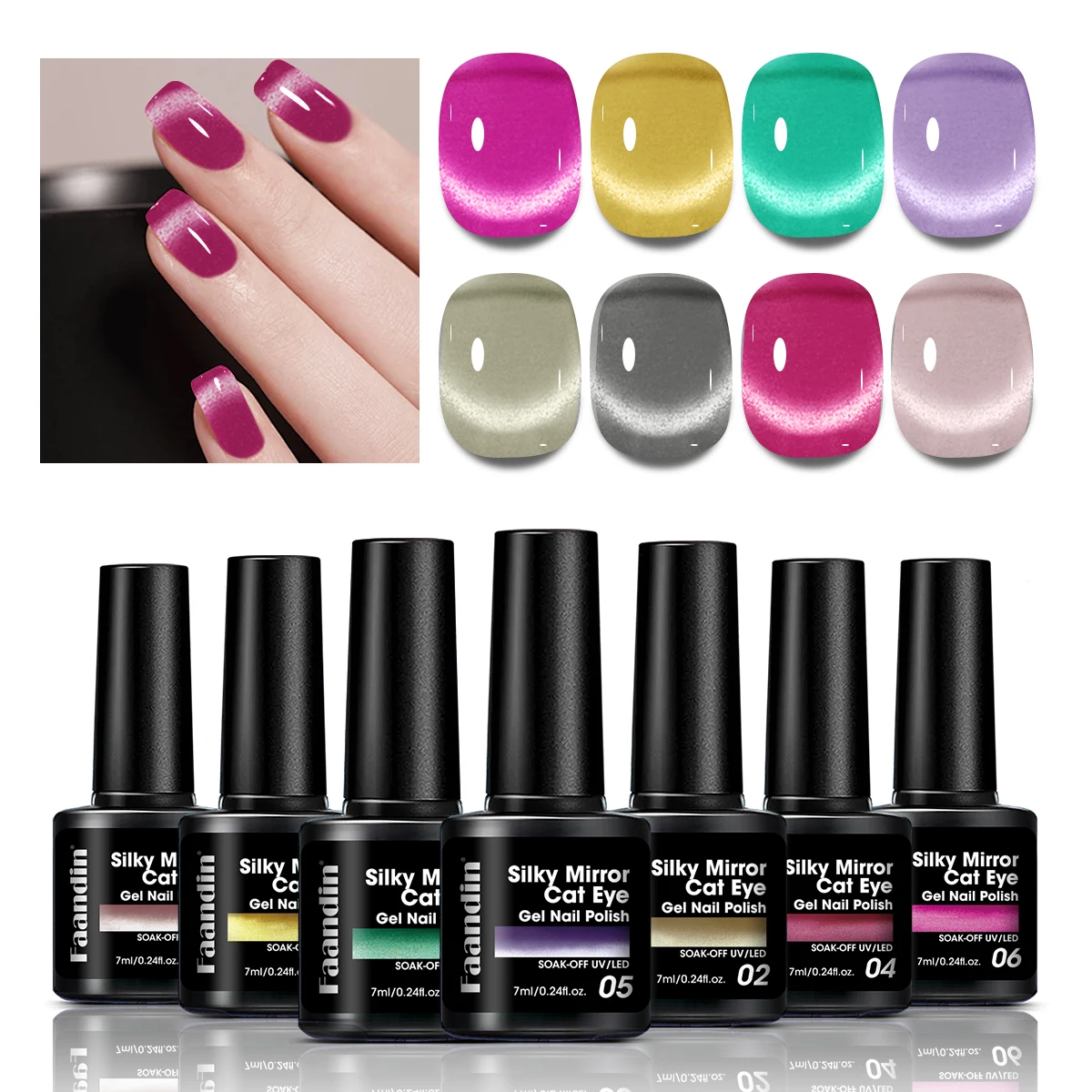 Faandin 0.24oz 1 Bottle, Mirror Silk Cat-Eye Gel Nail Polish, Glossy and Silky, Full Color, Strong and Long-Lasting, Transparent Texture, Not Easy to Fade, Fashionable for Women's Dating and Socializing, Dance Parties and Salons, a Must-Have Item, Easy to Apply and Remove, High-End Texture, Uv Lamp Quick-Drying, Nail Salon Exclusive Nail Polish Gel