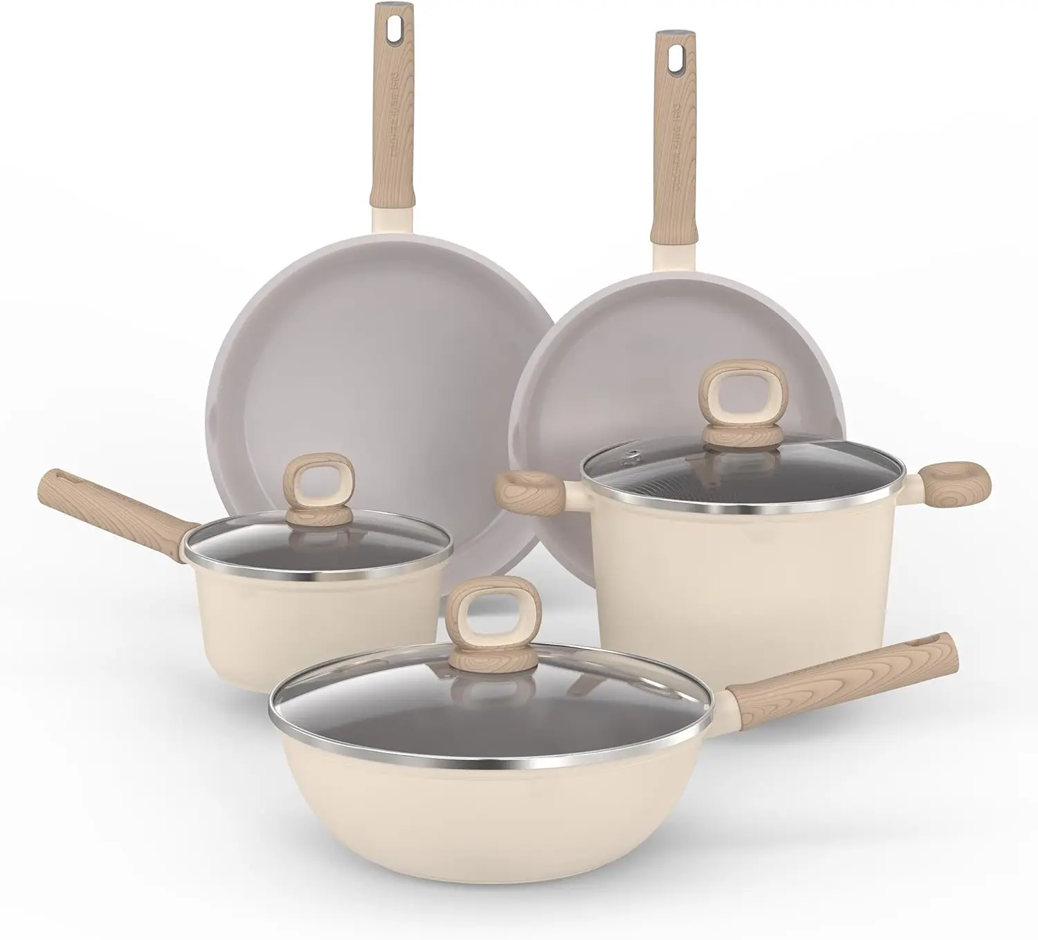 

8-Piece Pots and Pans Set Non-stick, Non-toxic Ceramic Cookware Set, Kitchen Cookware Set with Tempered Glass Lids Compatible w
