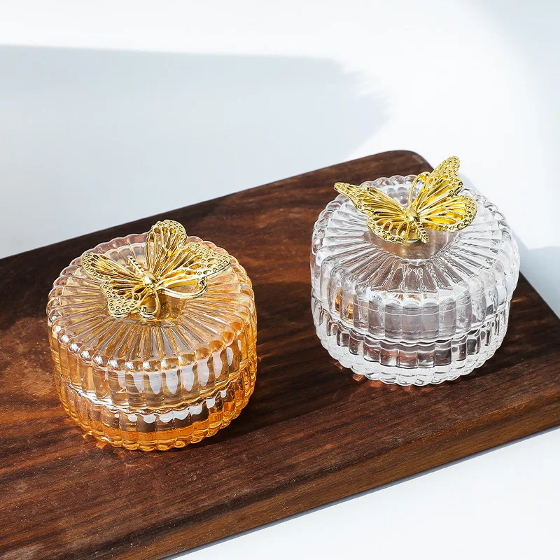 Nordic Butterfly Glass Candy Jar Snack Jar with Lid Snack Jar Jewelry Storage Box Amber Glass Storage Container Home Decoration