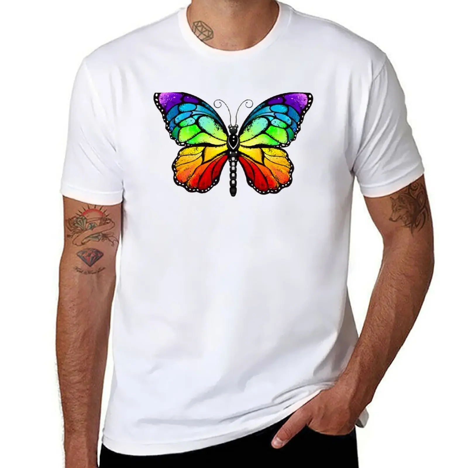 

Rainbow monarch butterfly ( Butterflies ) Rainbow butterfly T-Shirt man tshirt cotton t shirts high quality T-Shirt