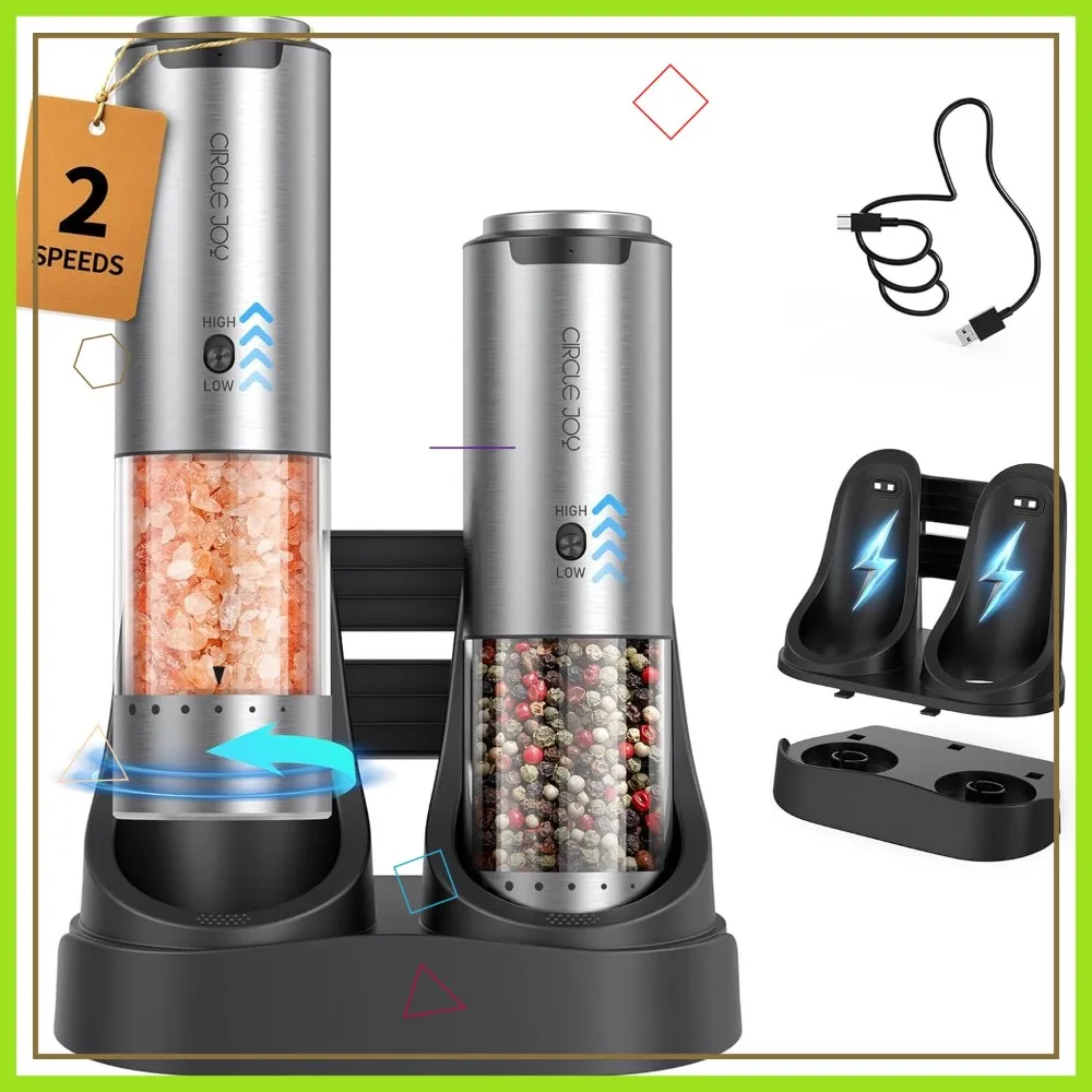 

Перезаряжаемый электрический набор для измельчения соли и перца с регулируемой скоростью, LED-подсветкой, зарядной базой - нержавеющая сталь, серебристый цвет