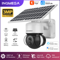 INQMEGA  3MP TUYA Solar Security Camera 4G SIM Solar Surveillance PTZ Camera PIR Human Detection Video Camera with Alexa Google