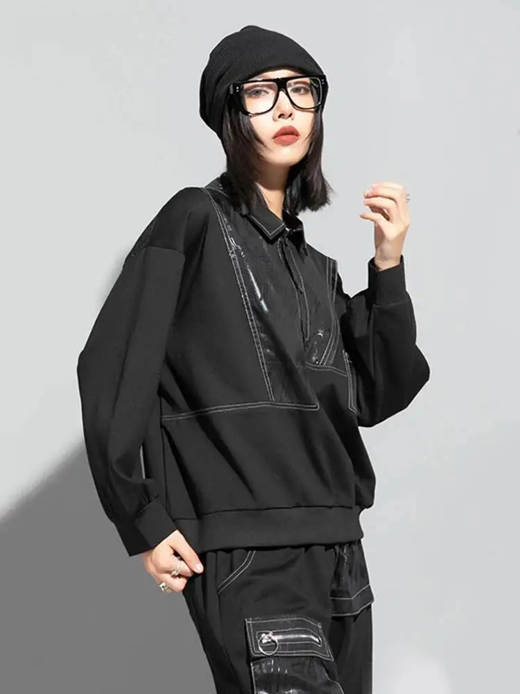 

Women Apricot Pattern Printed Big Size Casual T-shirt New Lapel Long Sleeve Fashion Tide Spring Autumn