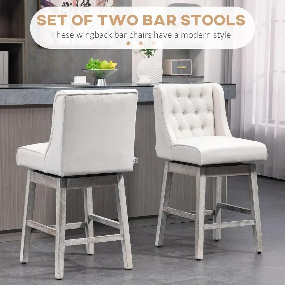 Bar Stools Conjunto com pés de madeira maciça, Barstools giratórias, Barras de altura, cadeiras com pés, 2.180 graus, 27 pol