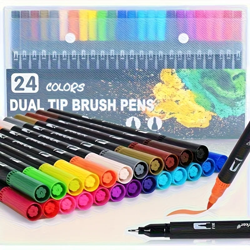 

Watercolor Markers Art Set - 24/36 Vibrant Colors with Dual Tips (Fine & Brush), Blendable for Painting, Drawing, Illustration