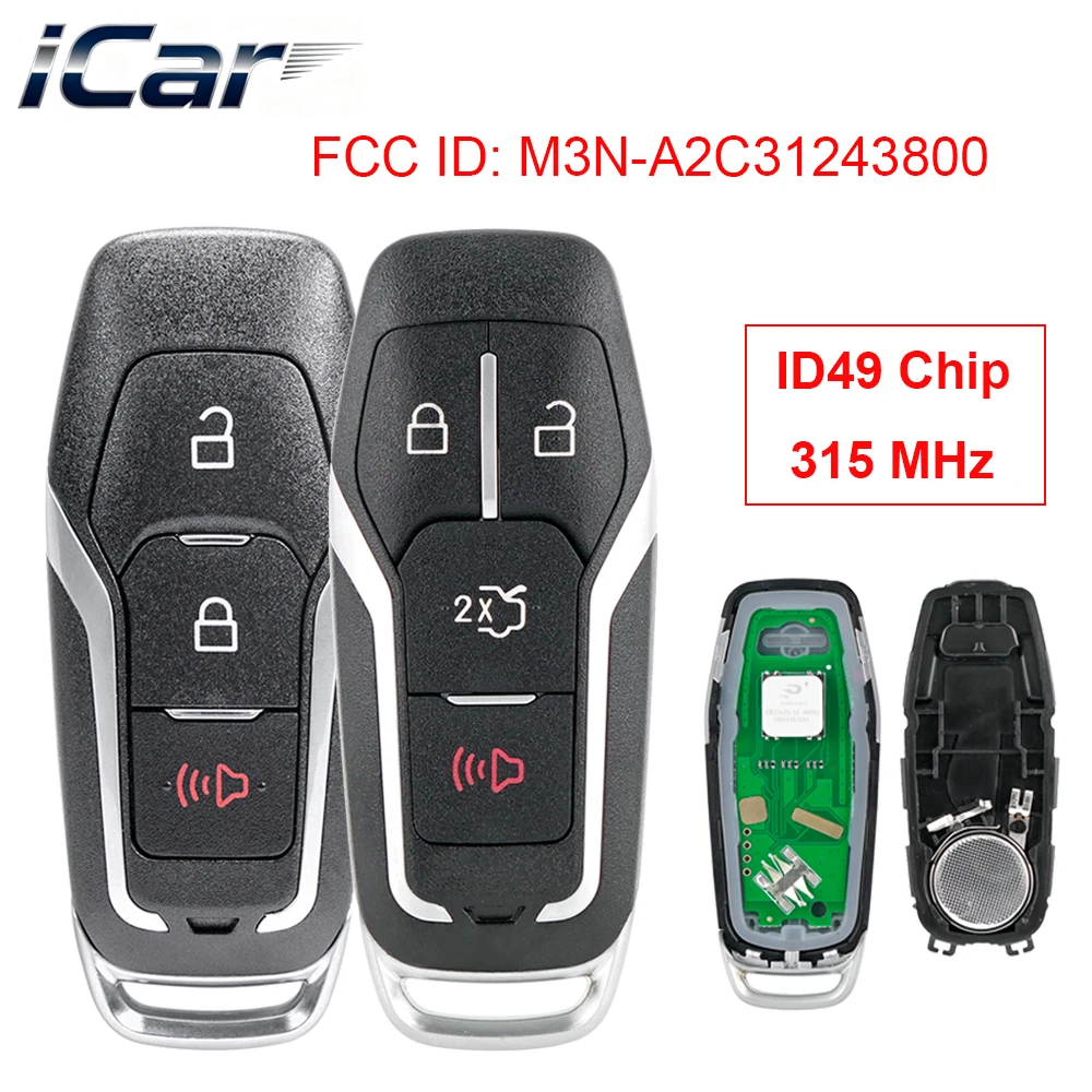 iCar 315MHz ID49 Chip Car Smart Key M3N-A2C31243800 Keyless Remote Fob For Ford Mustang Edge Fusion Explorer 2015 2016 2017