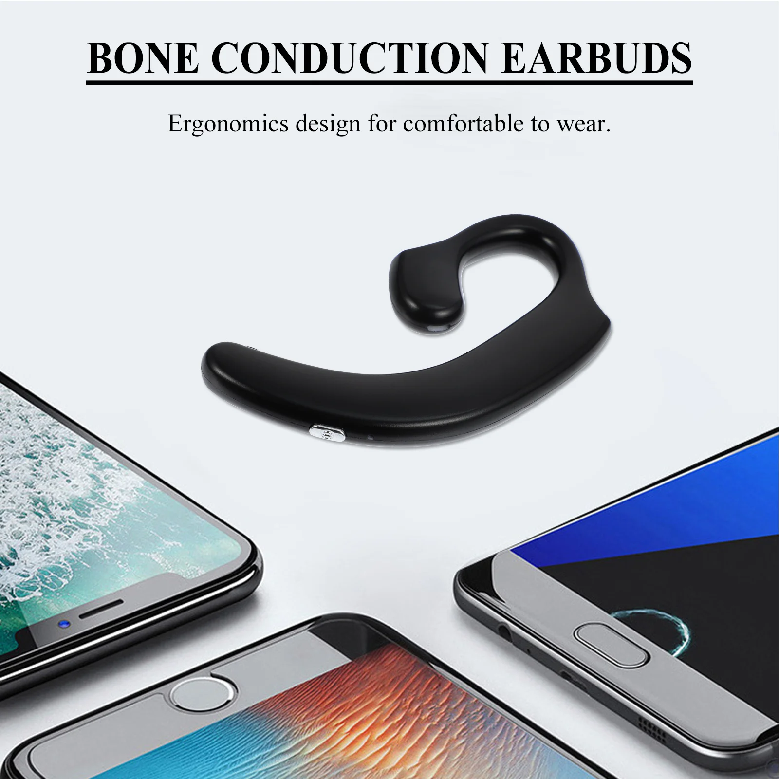 

1Pcs Business Bone Conduction Earbuds Wireless Ergonomic Design for Running Hiking Camping Gift Black Wireless Earbuds