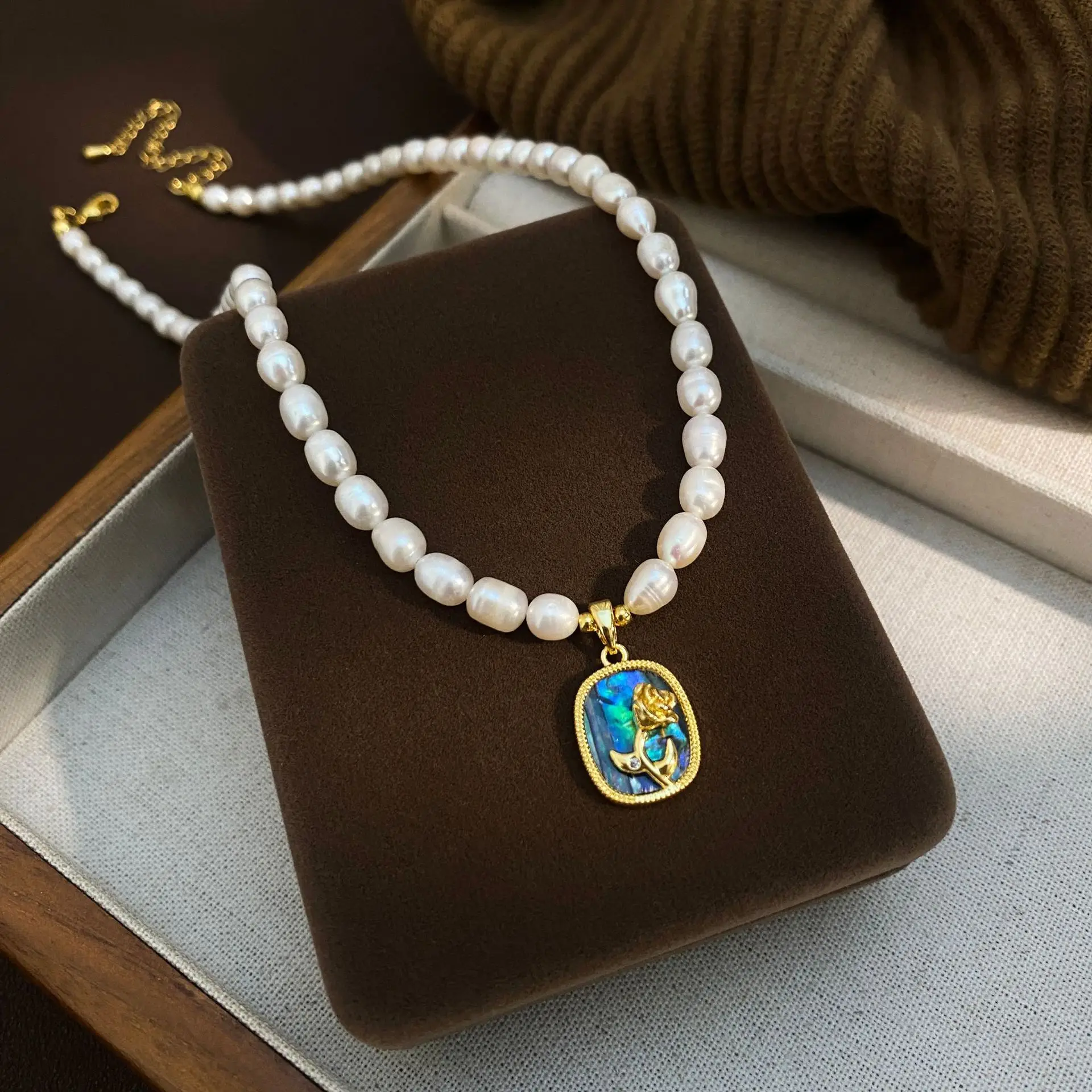 

New Style Elegant Rose Flower Pendant Natural Freshwater Pearl 14K Gold Filled Female Necklace Girlfriend Engagement Gifts