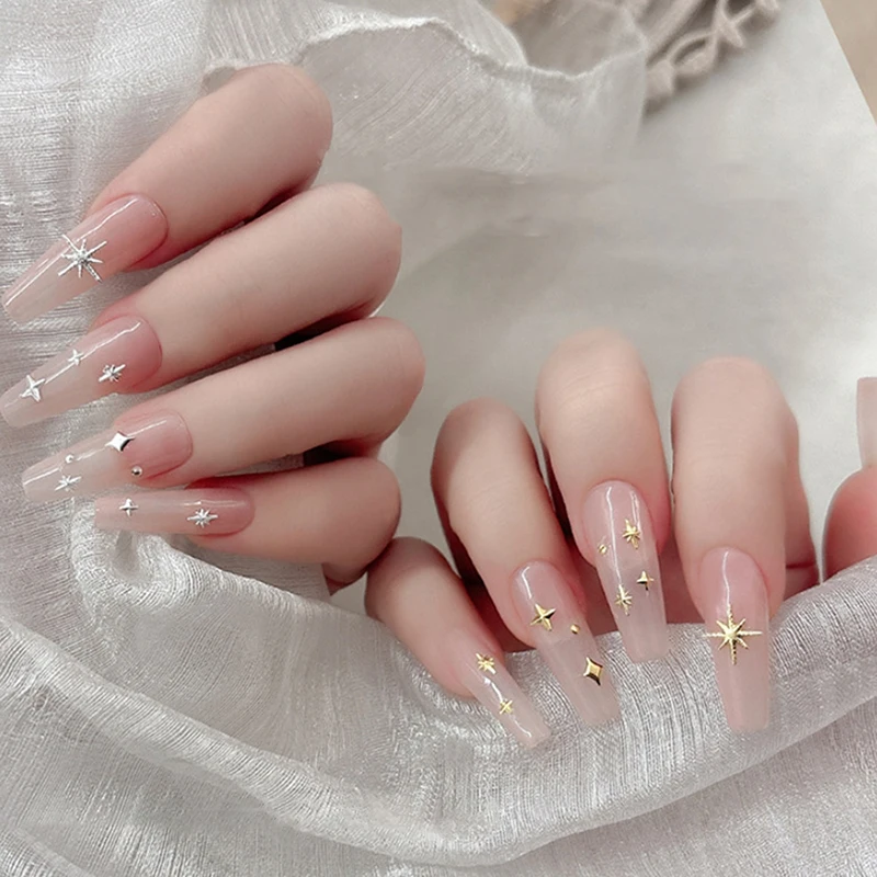 METALLIC GOLD Silver Nail Art Rhinestones ตกแต่งเล็บ Charms Flatback Starburst Pentagrams อัญมณีเล็บอุปกรณ์เสริม