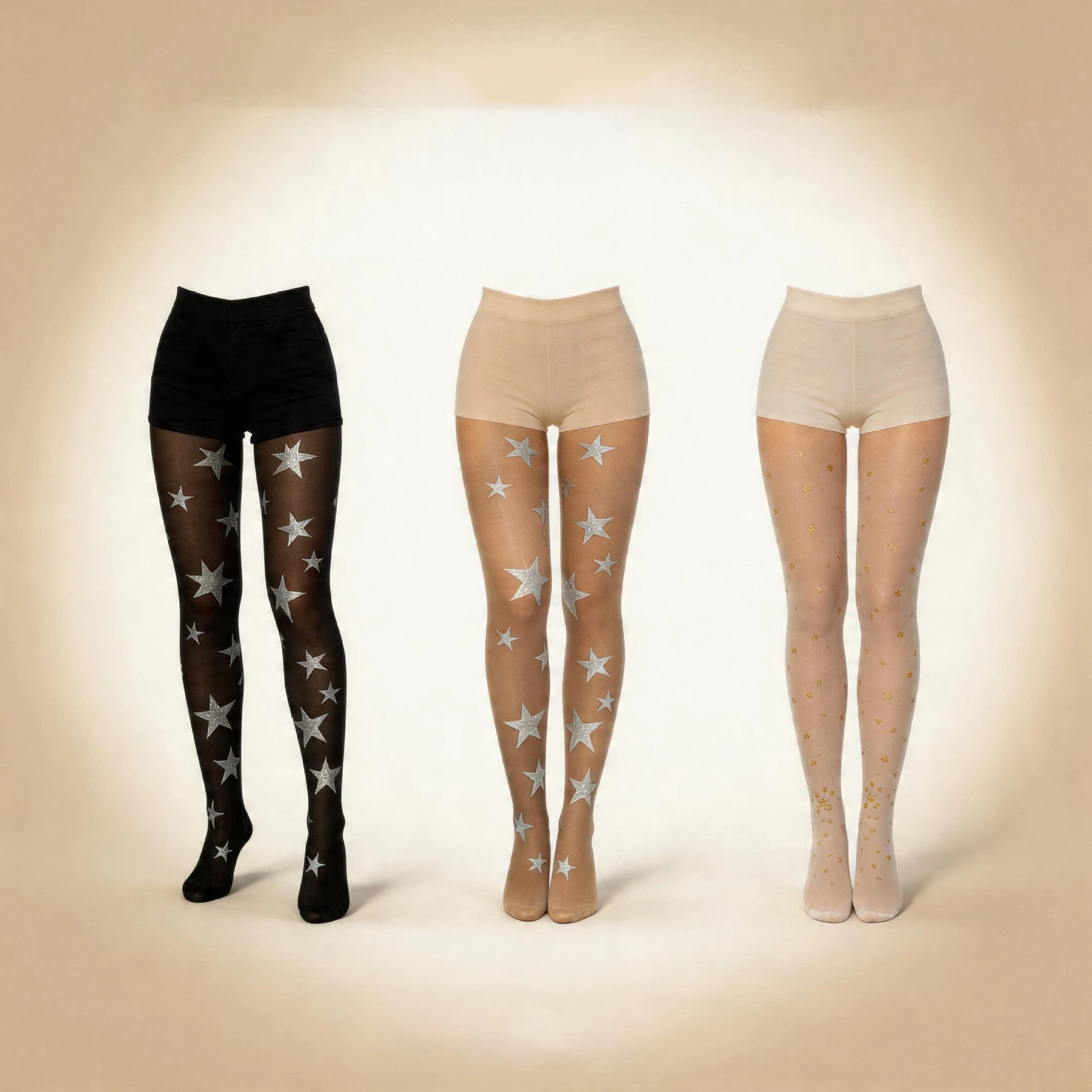 Plus Size Women Sheer Tights Glitter Silver Star Print Black Pantyhose Stretch Oversized Fashion Party Transparent Stockings New