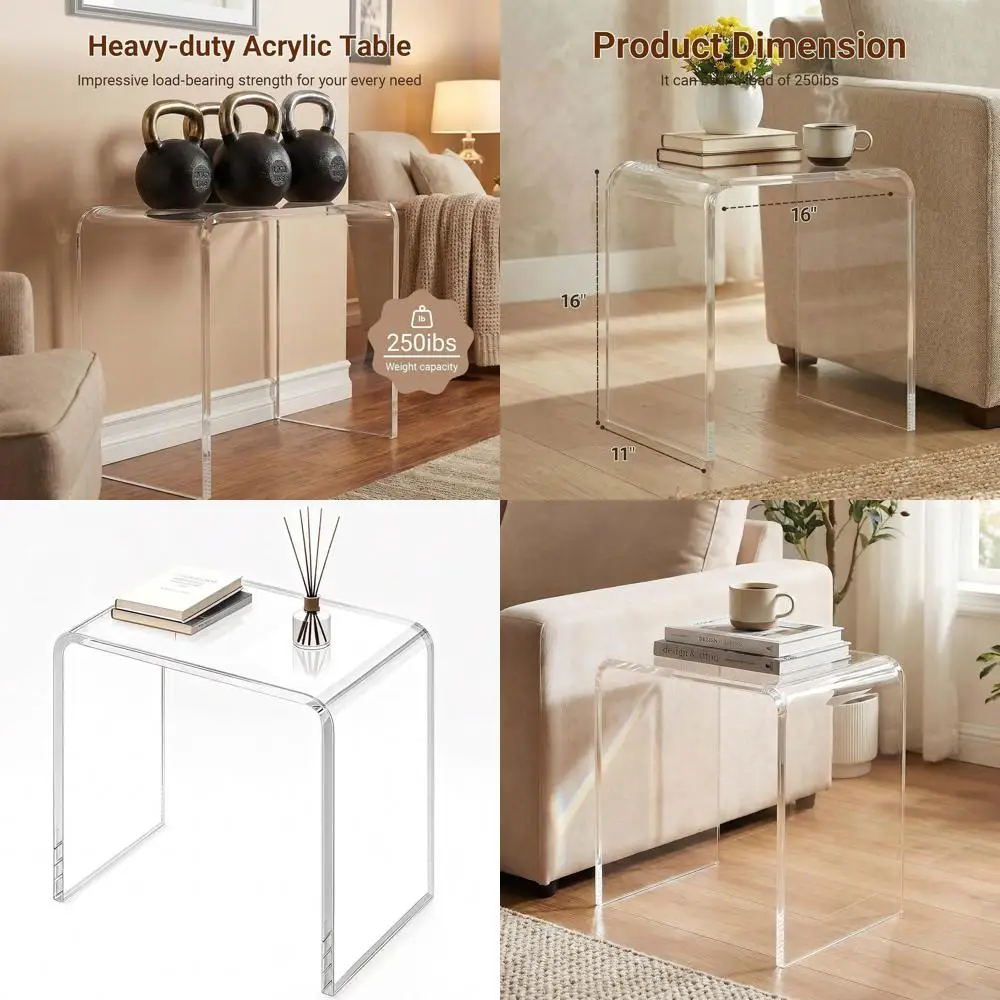 

Clear Acrylic Side and End Tables, Coffee Tables, Stool with 250 lb Capacity, Waterproof Bench for Living Spaces, Bathroom, Bedr