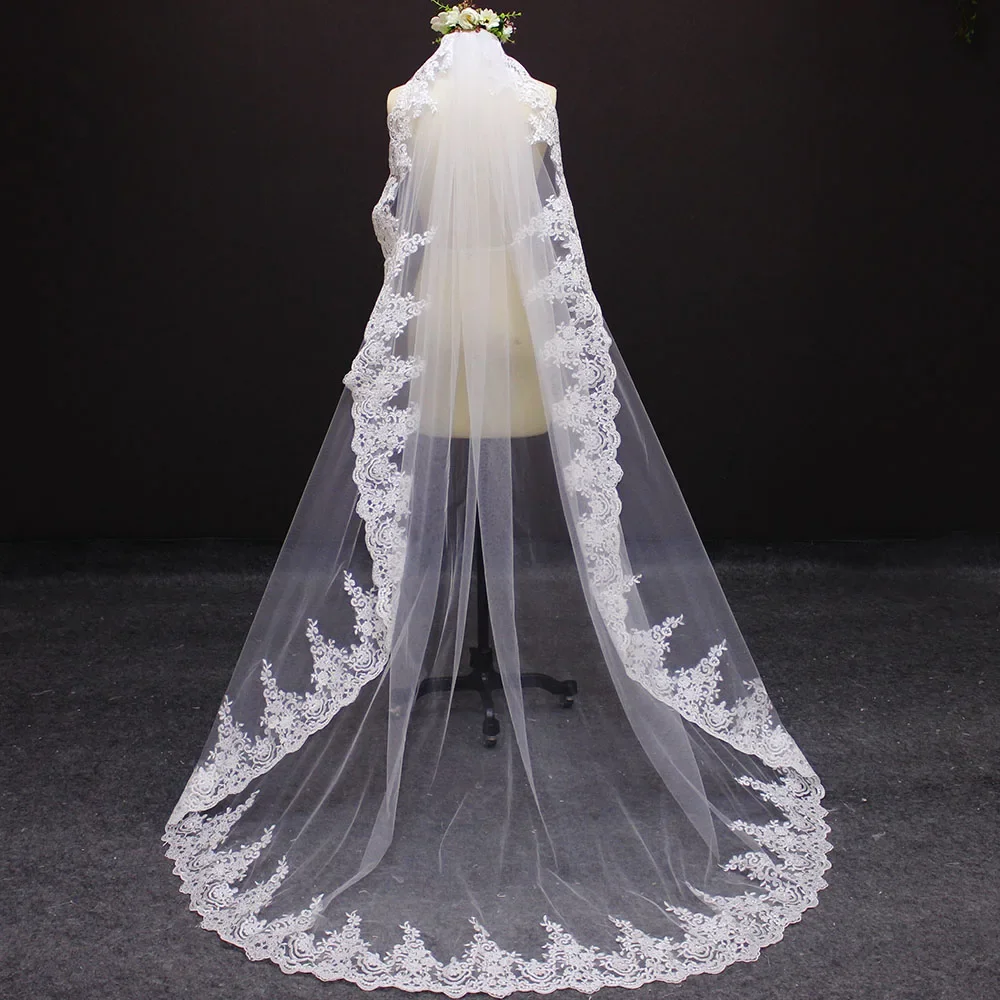 

New Arrival 2 Meters One Layer Lace Edge Wedding Veil With Comb 2 M Bridal Veil