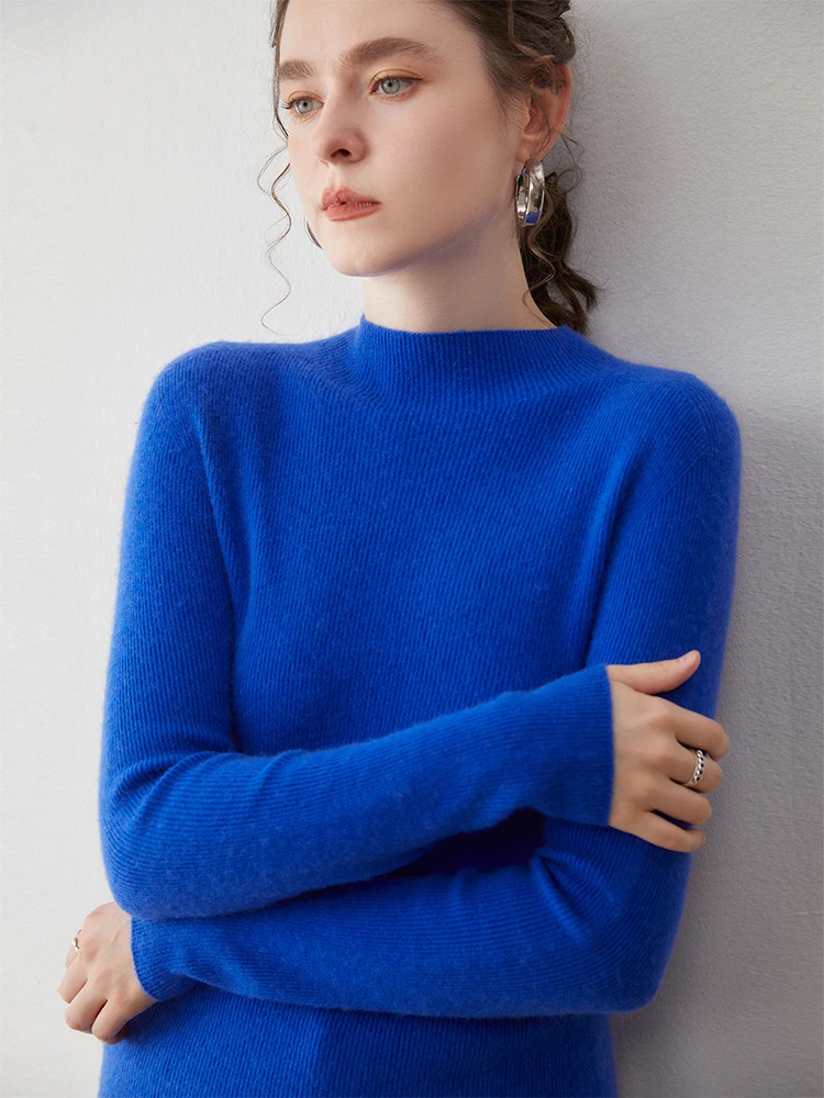 Maglione da donna basic Pullover 100% Cashmere Autunno Inverno Maglione Caldo Sottile Vestiti Collo a lupetto Maglia solida Strato base per ufficio Top