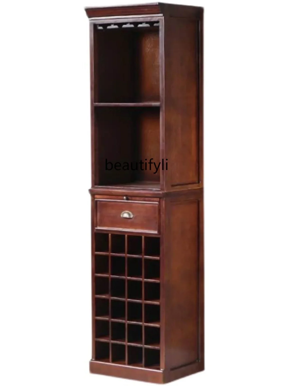 

American Country Solid Wood Wine Cabinet Sideboard Home European Red Wine Living Room Storage Display Cabinet