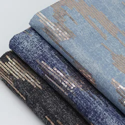 Champagne Sequin Washed Denim Fabric Thick for Clothing Pants Bags Designer Fashion Diy Sewing Material Wholesale Cloth