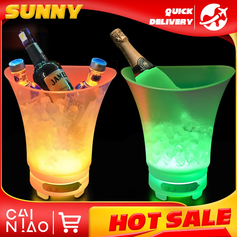 

5L RGB LED Ice Bucket with Bluetooth Speaker Waterproof Plastic Light Up Champagne Beer for Bars Nightclubs Night Party