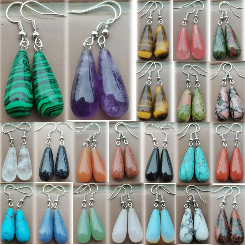 Blue Sand Crystal Howlite Unakite Bloodstone Tiger Eye Rhodorite Malachite Cherry Quartz Carnelian Dangle Earrings WFH922