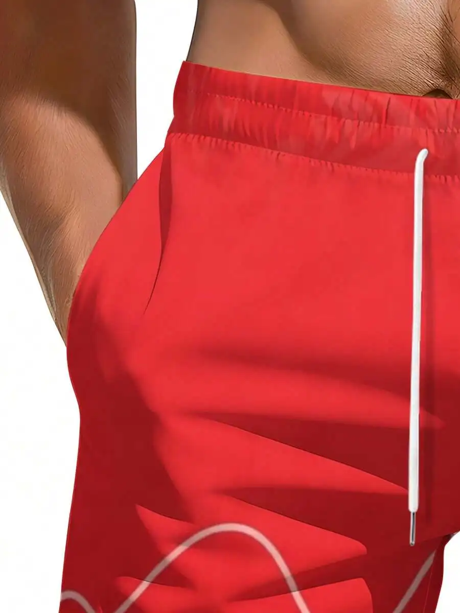 

Mens Red Geometric Print Beach Shorts Casual Summer Outdoor Surfing Shorts