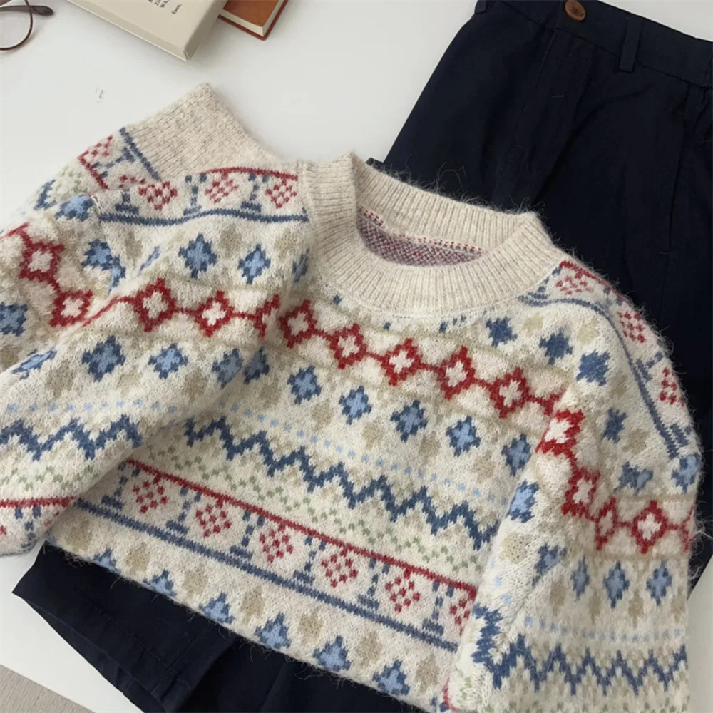 

Толстый вязаный свитер с круглым вырезом, свободный повседневный топ для женщин