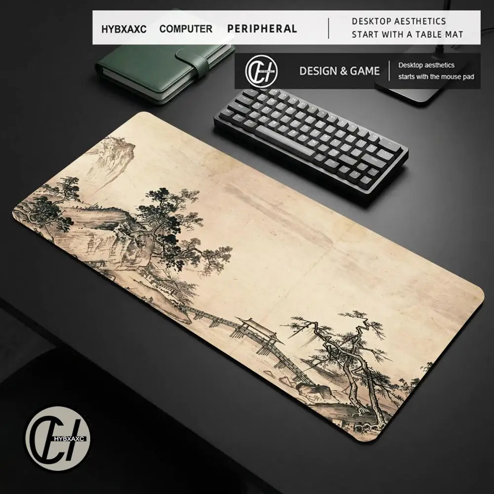 Tapete de mouse com textura marrom, arte simples, grande, computador,   antiderrapante, teclado de jogos, tapetes de mesa longos