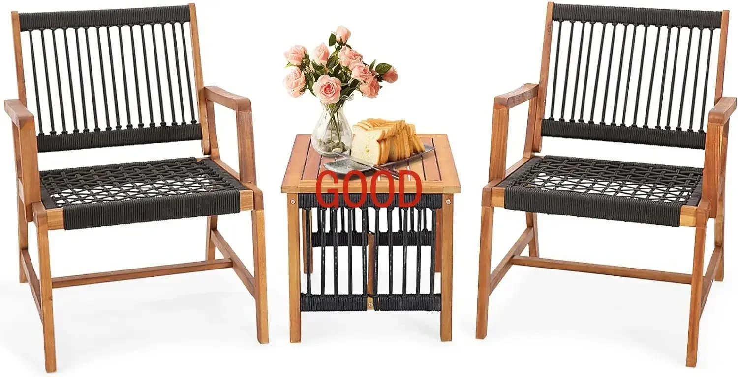 

Комплект уличной мебели из акации, 3 предмета: всепогодный плетеный бистро-набор с креслами и кофейным столиком, набор для отдыха на террасе