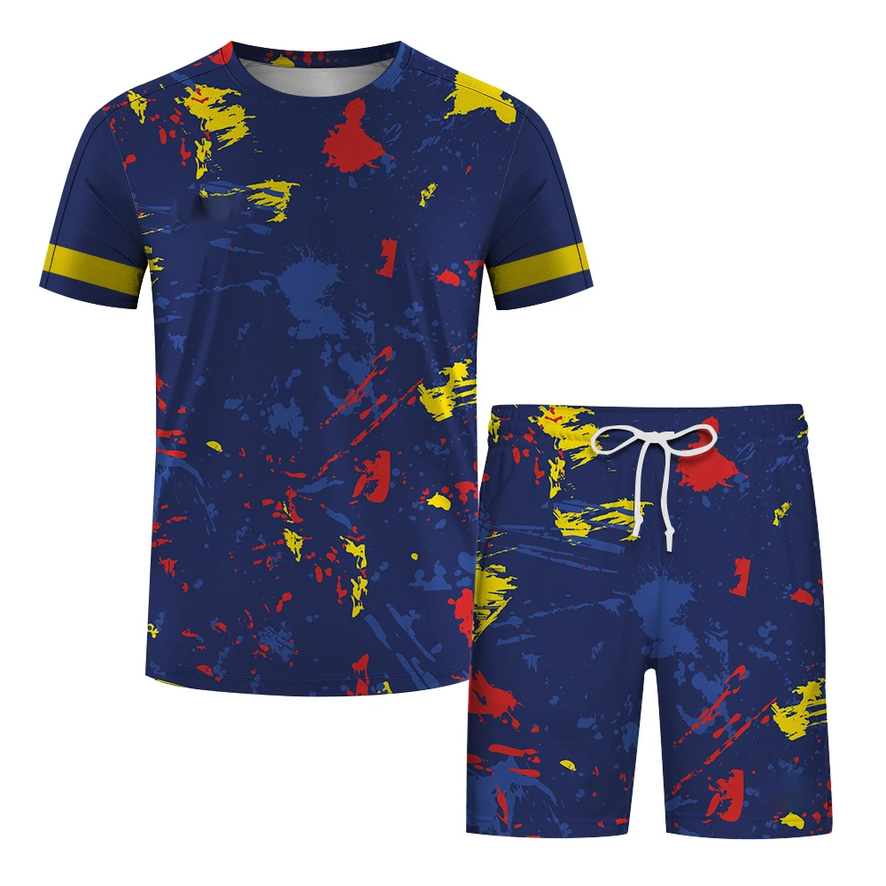 Men's Sports Suit Outdoor Badminton Tennis Training Sets Casual Short Sleeve Tees and Shorts 2 Piece Fashion Running Gym Outfit