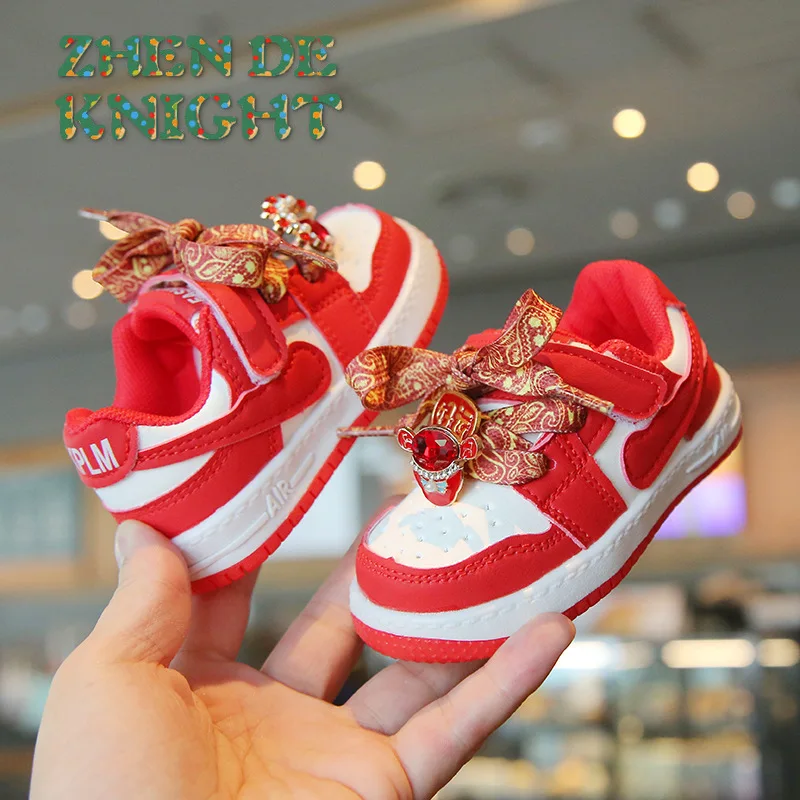 

Spring Autumn Fashion Lightweight Sports Shoes for Kids Red Fu Festive Walking Sneakers Cute Boys Girls Shoes