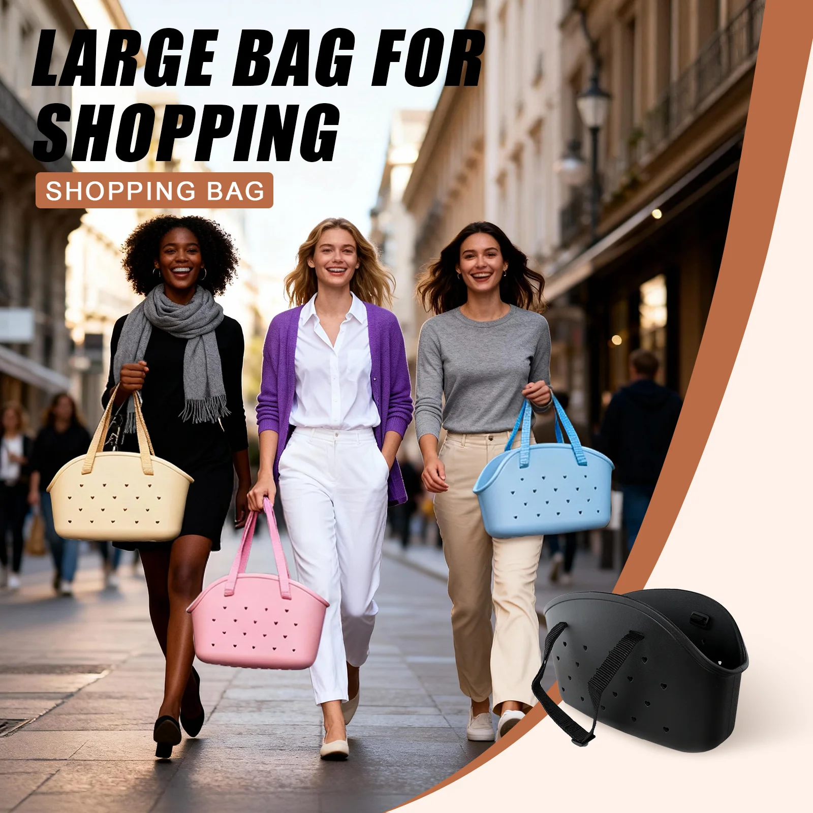 

EVA Shopping Bag Waterproof Easy Cleaning Large-Capacity Picnic Bag GYM Handbag Women Men‘s Outdoor Travel Beach Bag Fit Charms