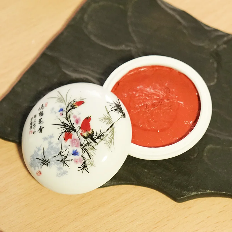 หมึกพิมพ์สีแดงเข้มแบบกลม 30 กรัม หมึกซินนาเบอร์สำหรับประทับตราชื่อ ลายเซ็น ภาพวาด งานพู่กัน  อุปกรณ์การเขียนสำหรับโรงเรียนและสำนักงาน