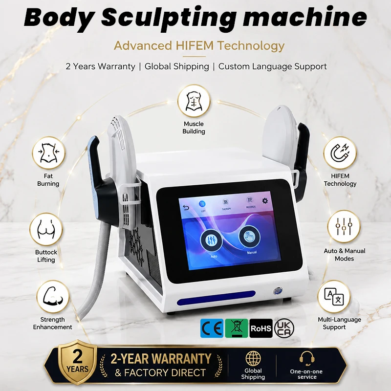 Mecavie Professional 6500W Hi-EMT Body Sculpting Equipment, Dual Handles EMS Muscle Building Fat Burning Slimming Machine