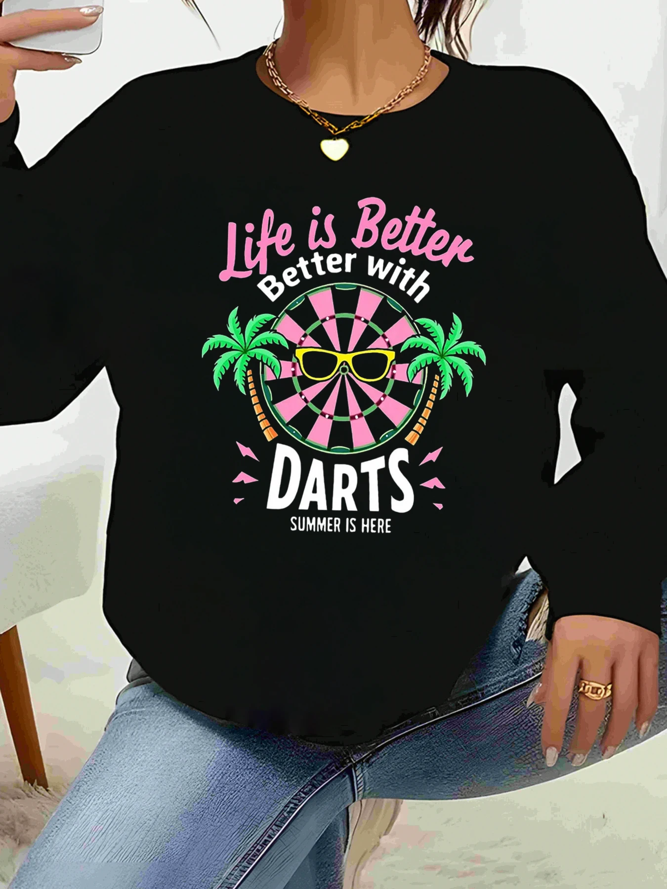 

Летняя футболка с длинными рукавами и принтом дартса, повседневная одежда для женщин