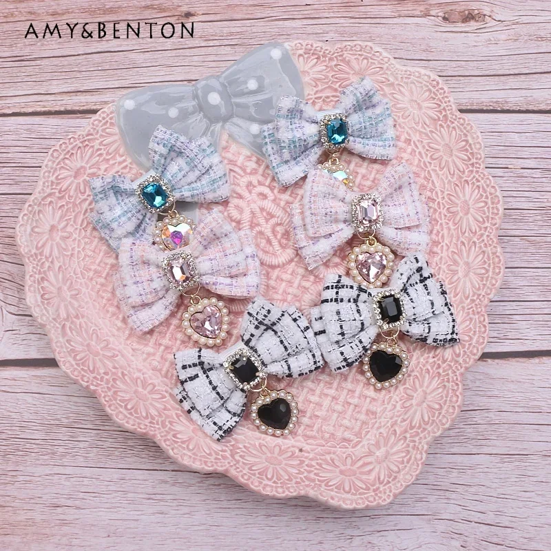 Japanese Mass-Produced Handmade Sweet Bow Plaid Hair Accessories All-Match and Cute Lolita Hair Clips for Women Cute Hair Bows